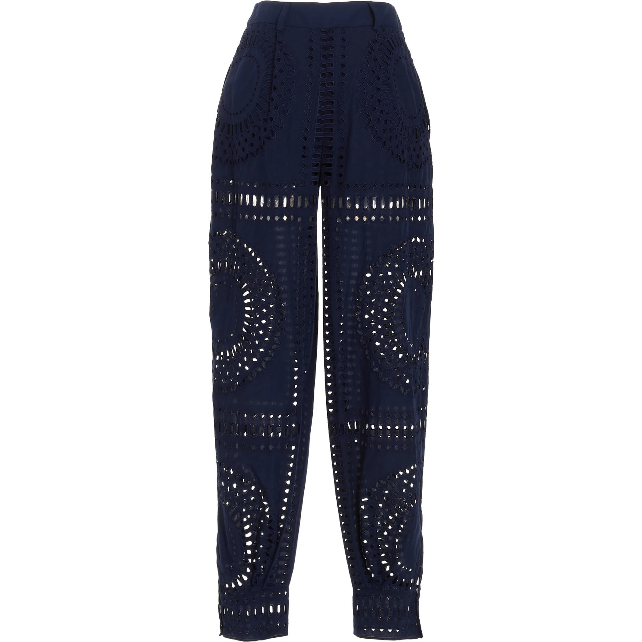 Blue Cotton Casual Pants