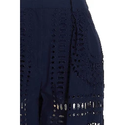 Blue Cotton Casual Pants