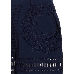 Blue Cotton Casual Pants
