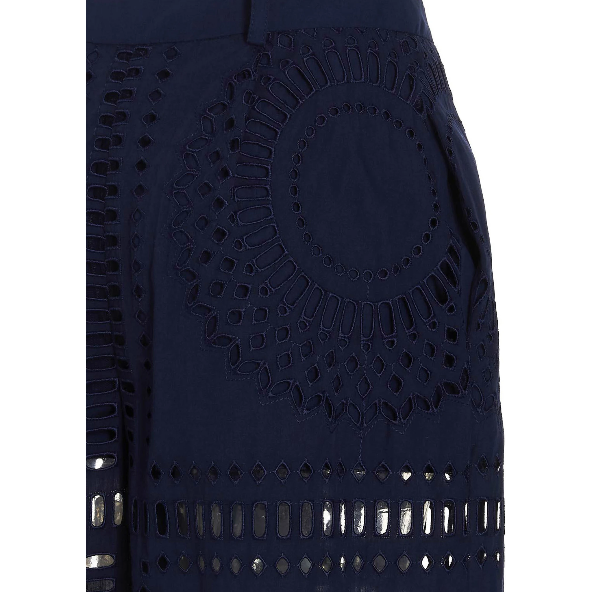 Blue Cotton Casual Pants