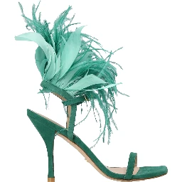 Bicolor Suede Leather Stiletto Heel Sandals