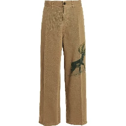 Beige Cotton Casual Pants