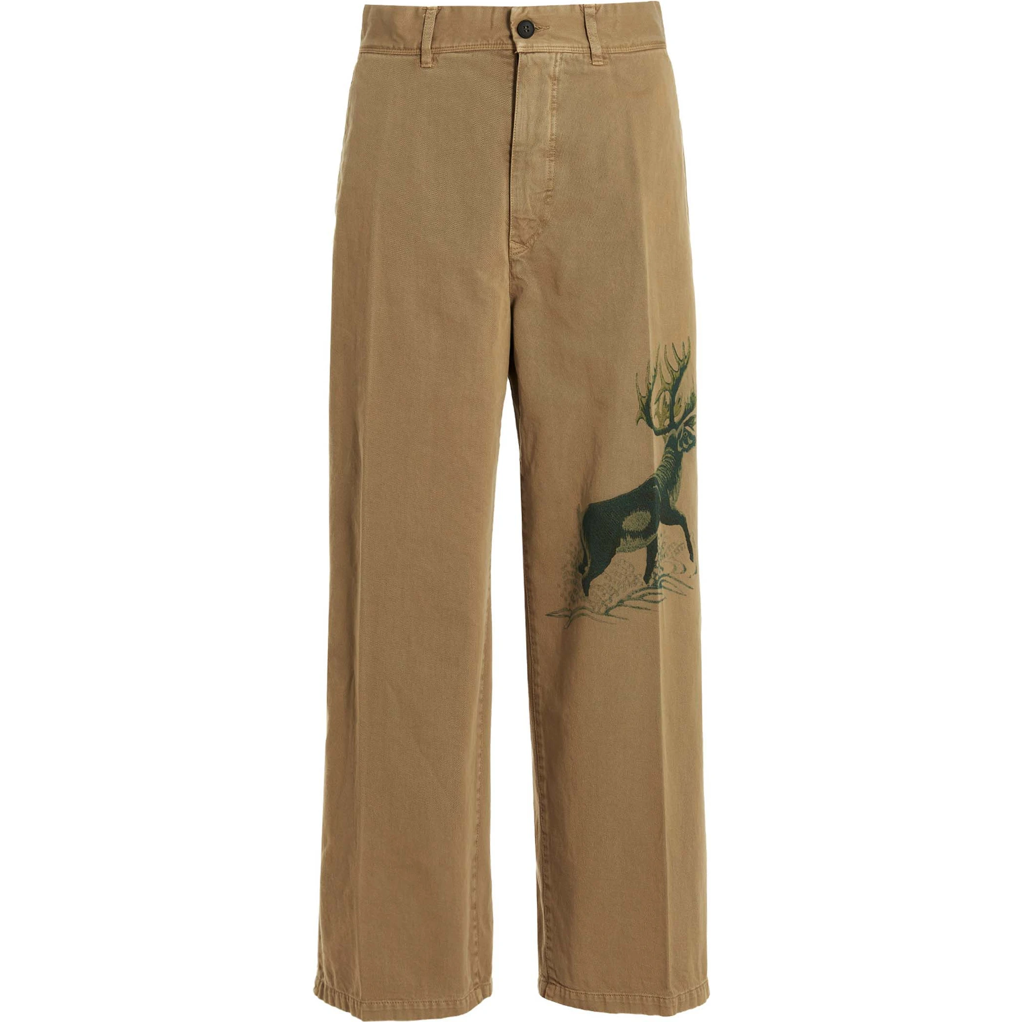 Beige Cotton Casual Pants