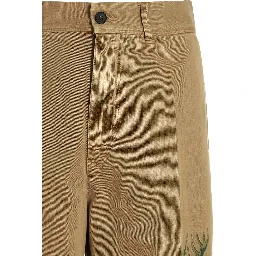 Beige Cotton Casual Pants