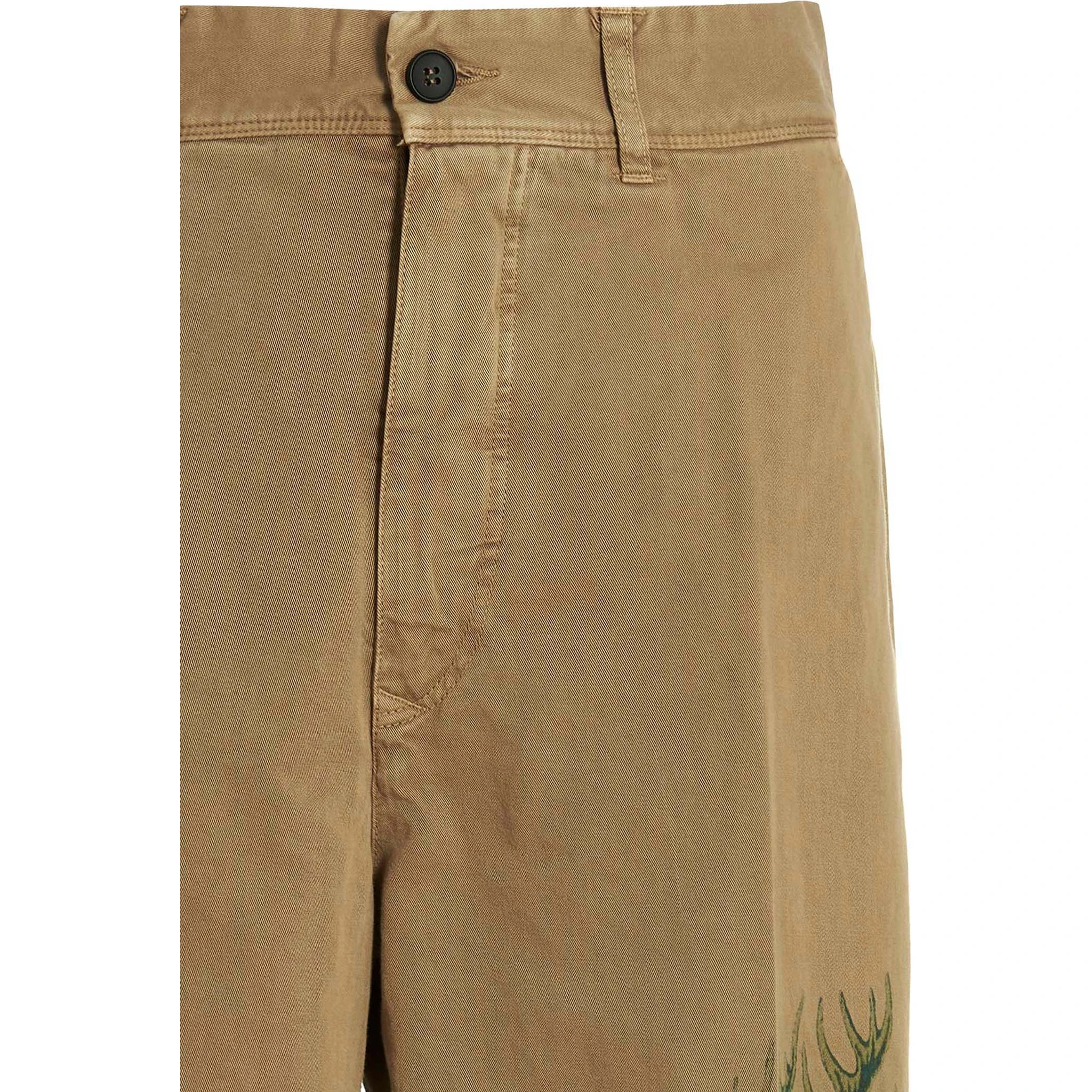 Beige Cotton Casual Pants