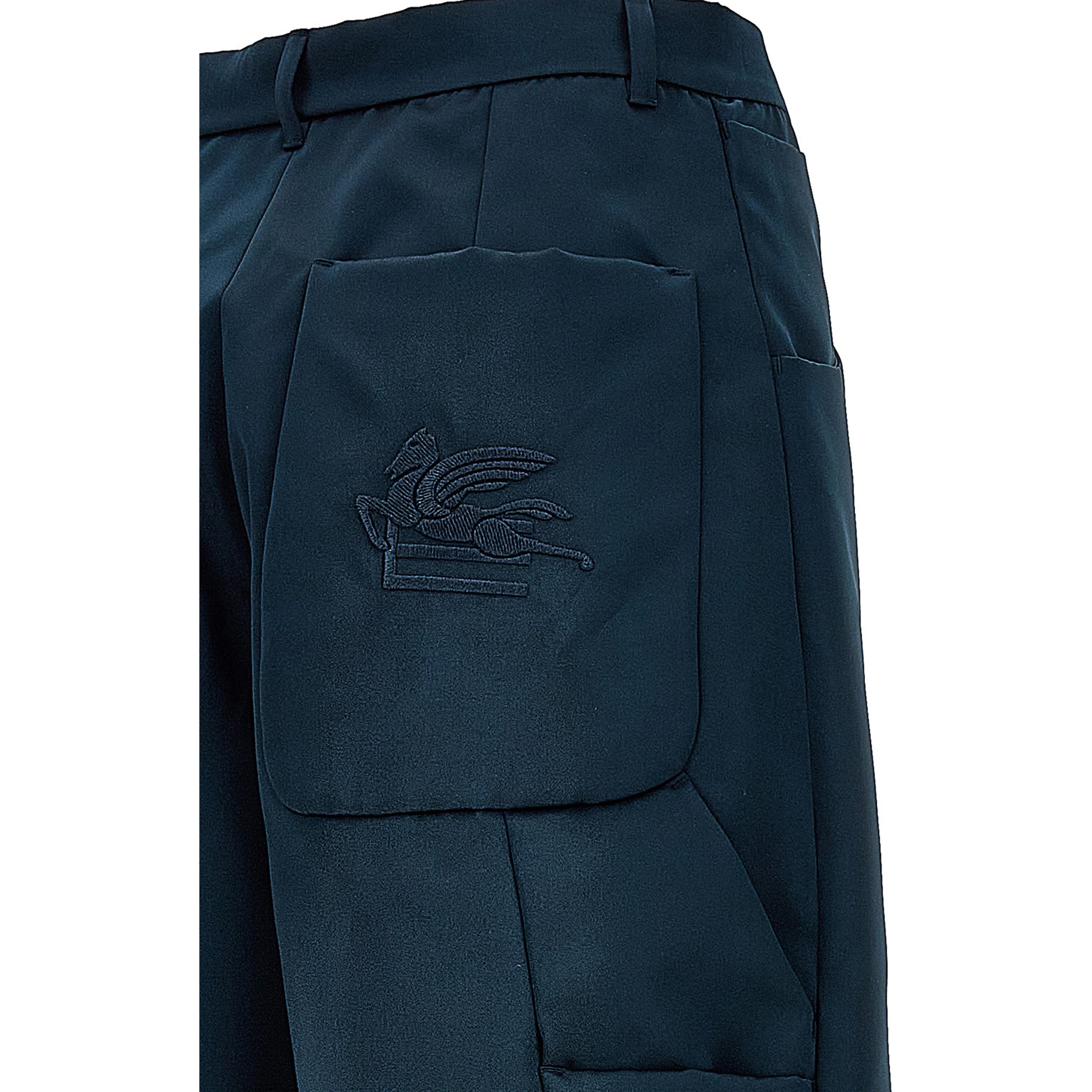 Blue Polyester Cargo Pants