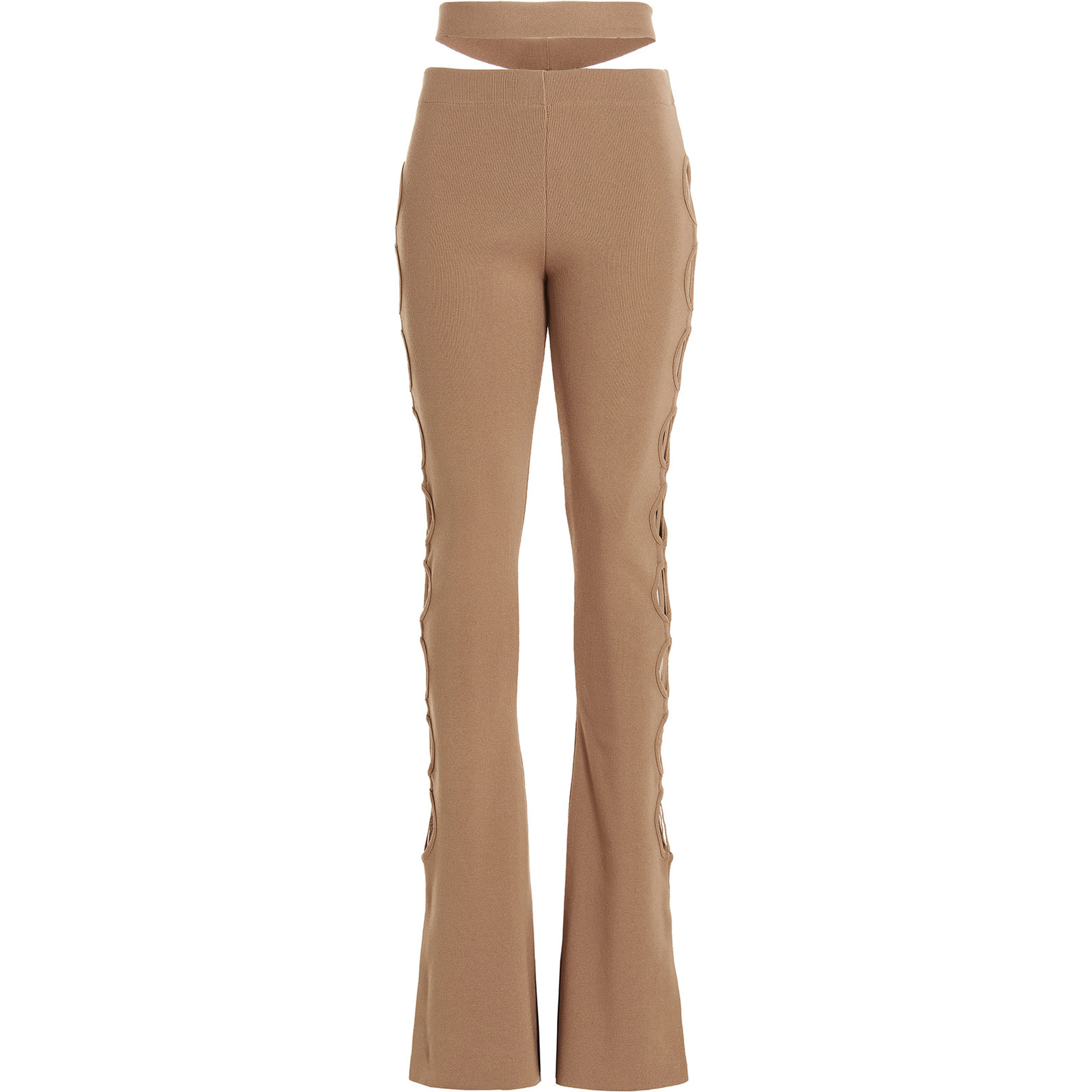 Beige Viscose Flared Pants