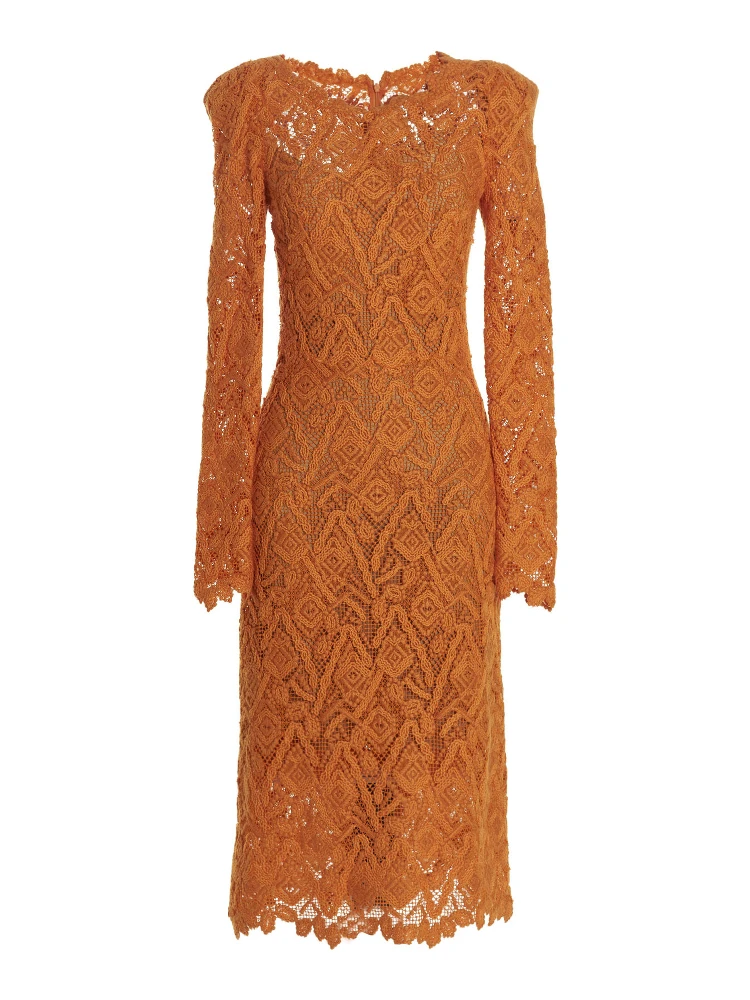 Orange Wool Midi Dress