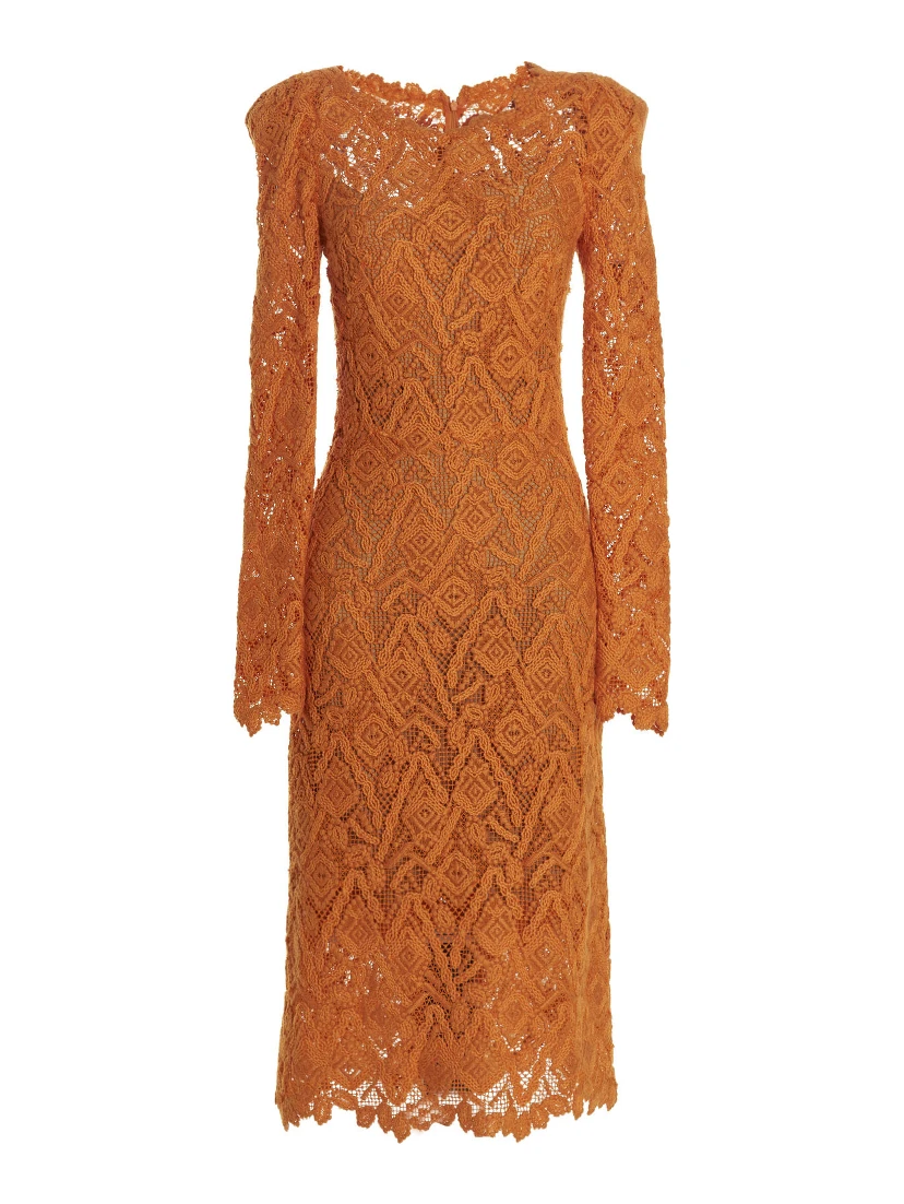 Orange Wool Midi Dress
