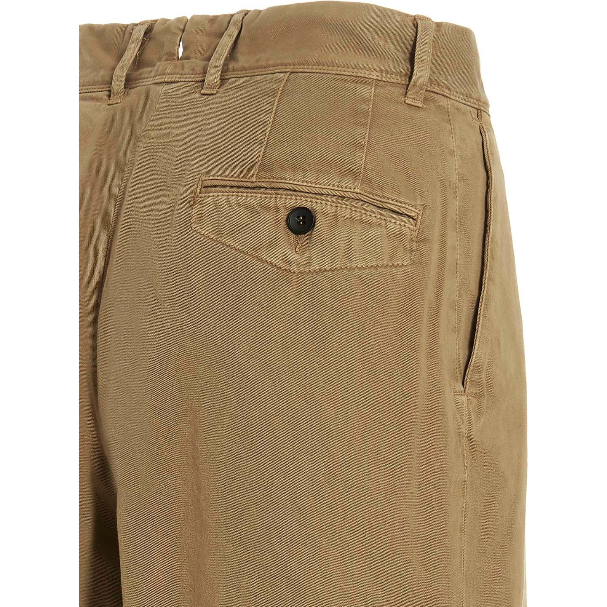 Beige Cotton Casual Pants