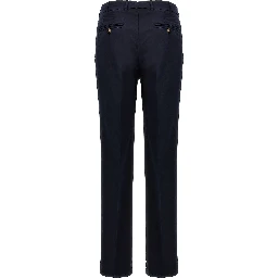 Blue Cotton Casual Pants