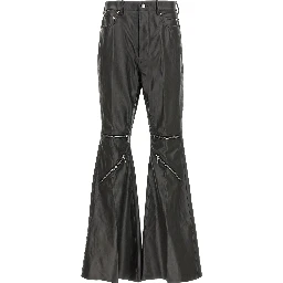 Black Calfskin Flared Pants