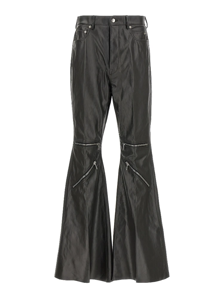 Black Calfskin Flared Pants