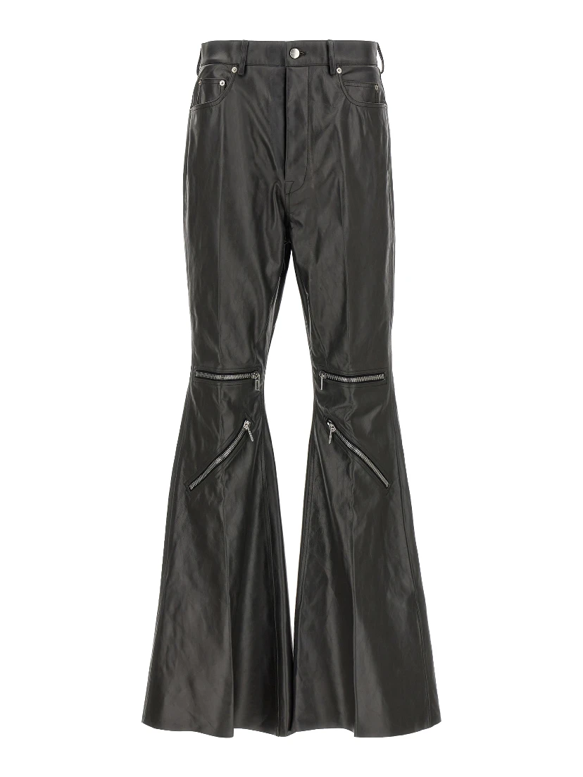 Black Calfskin Flared Pants
