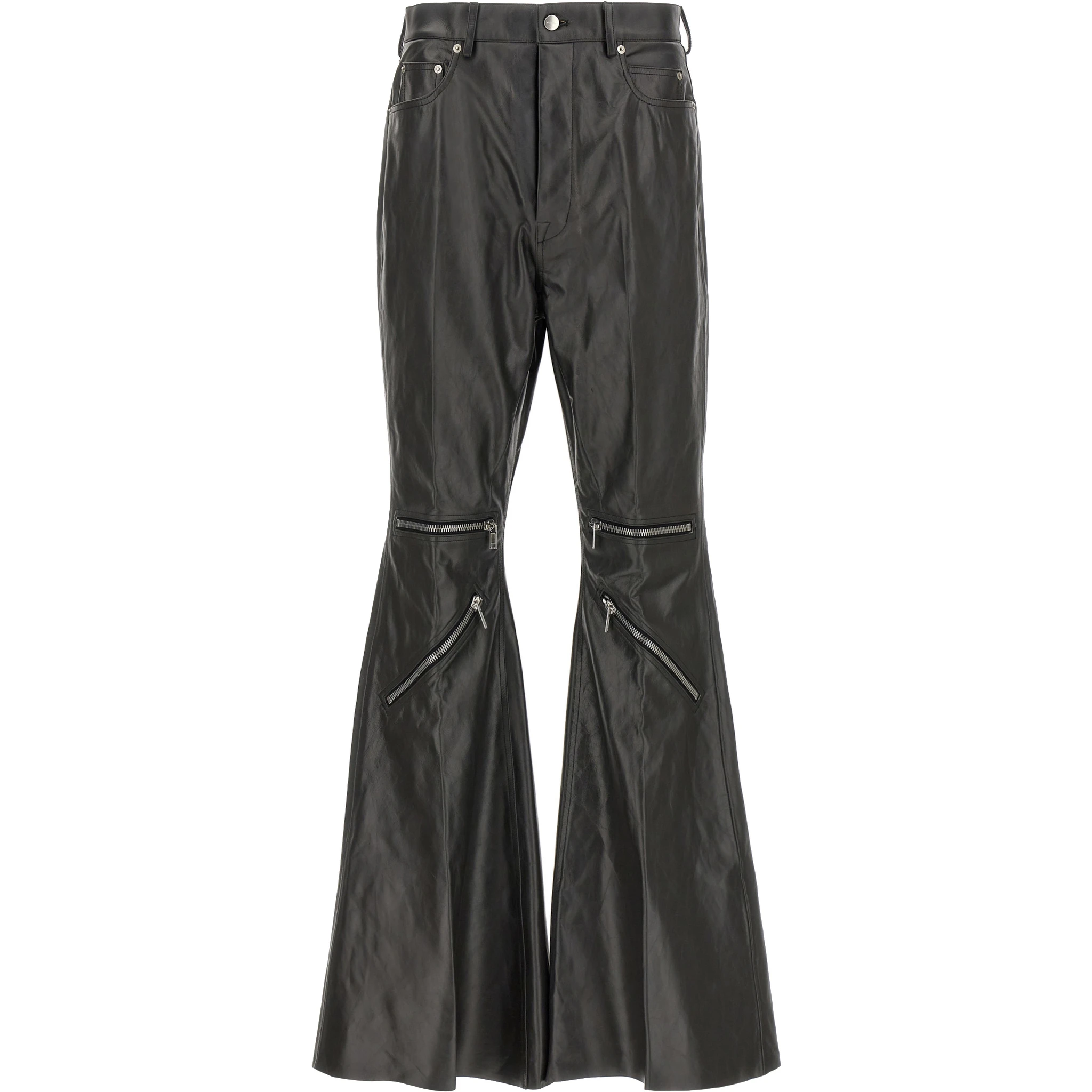 Black Calfskin Flared Pants