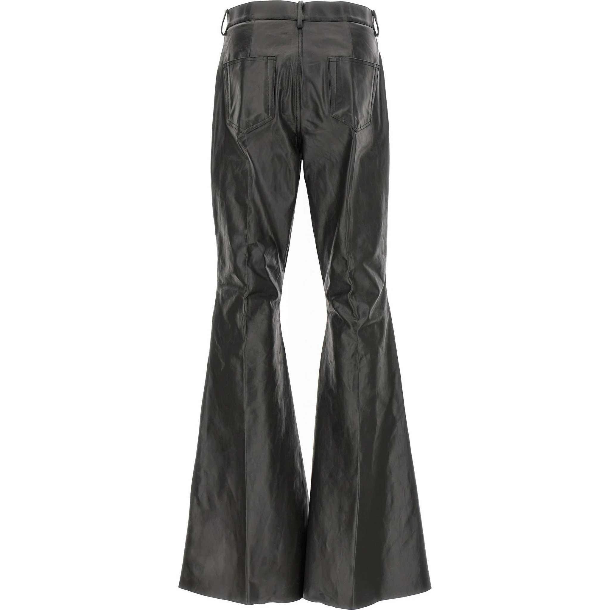 Black Calfskin Flared Pants