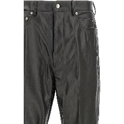 Black Calfskin Flared Pants