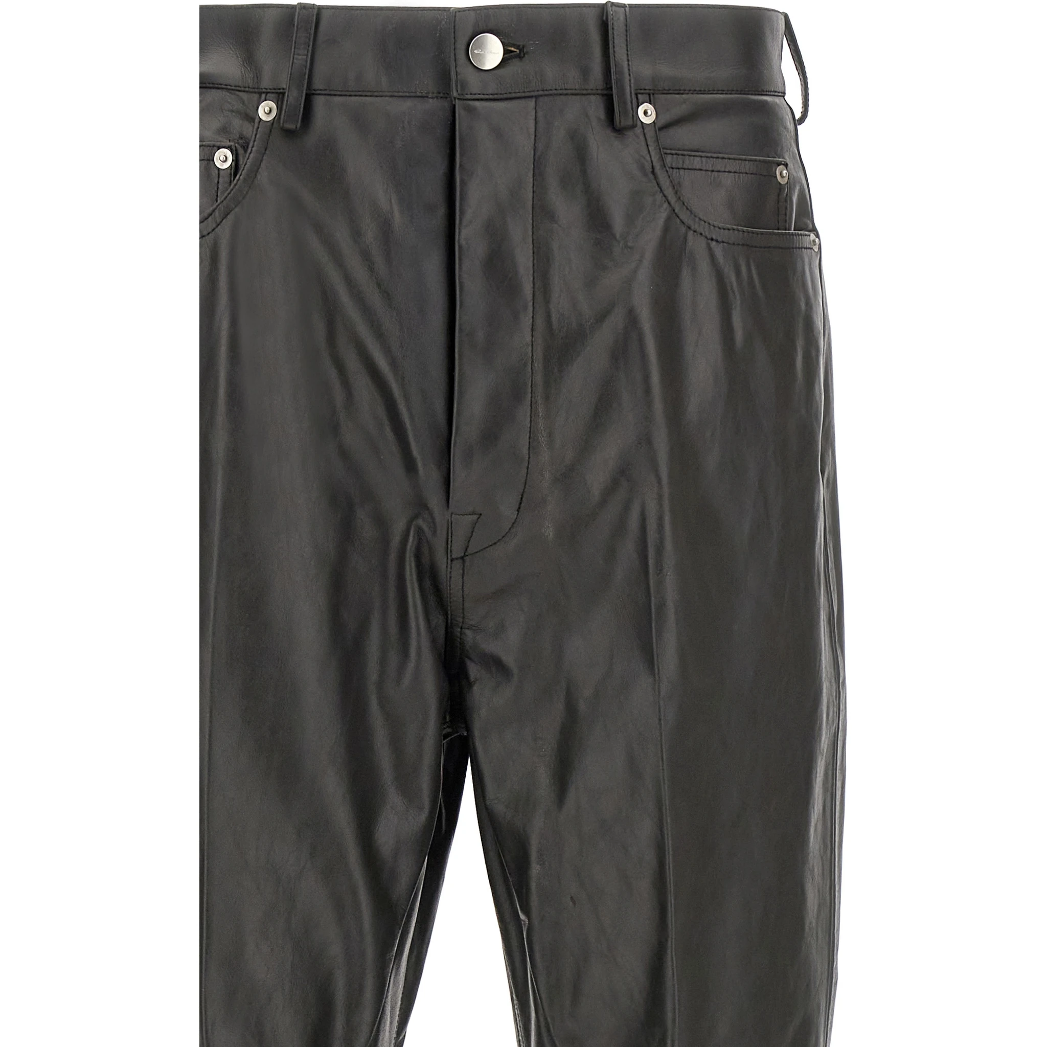 Black Calfskin Flared Pants