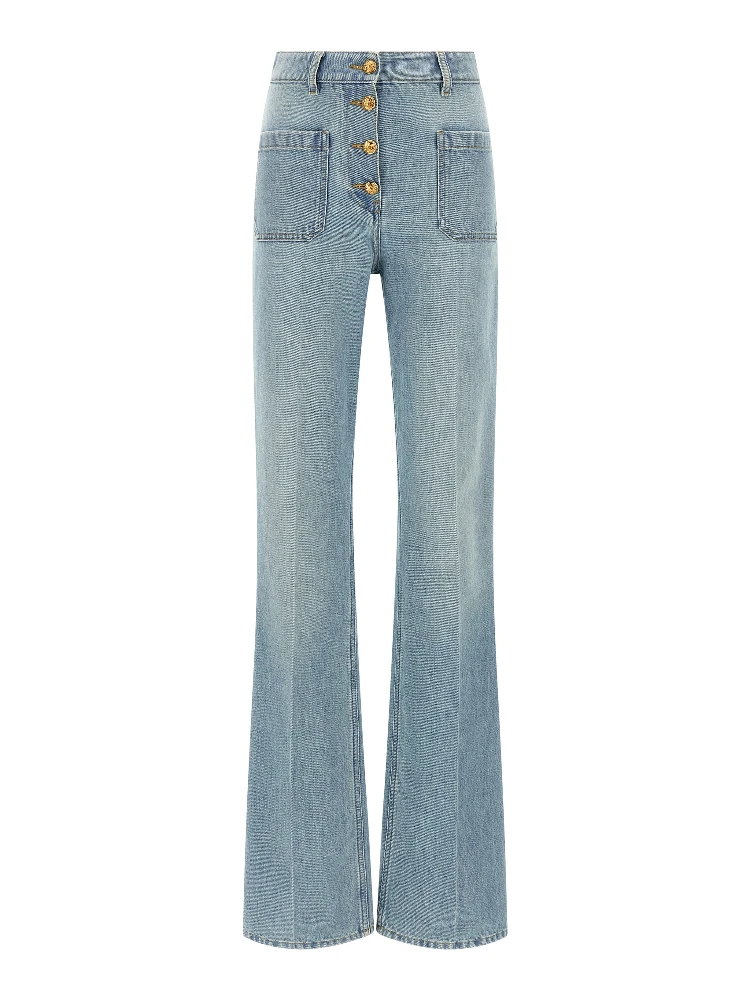 Blue Cotton High-Waisted Jean