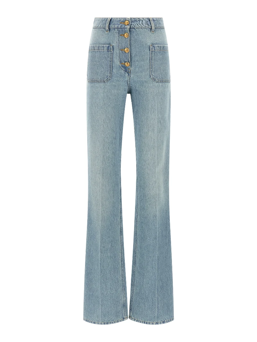 Blue Cotton High-Waisted Jean