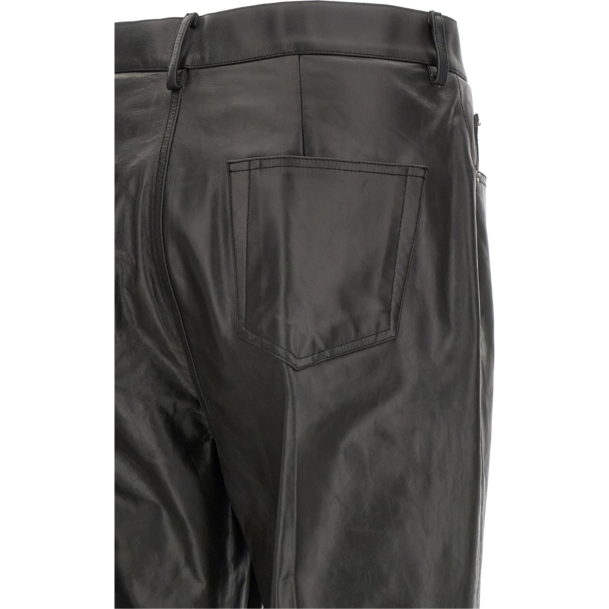 Black Calfskin Flared Pants