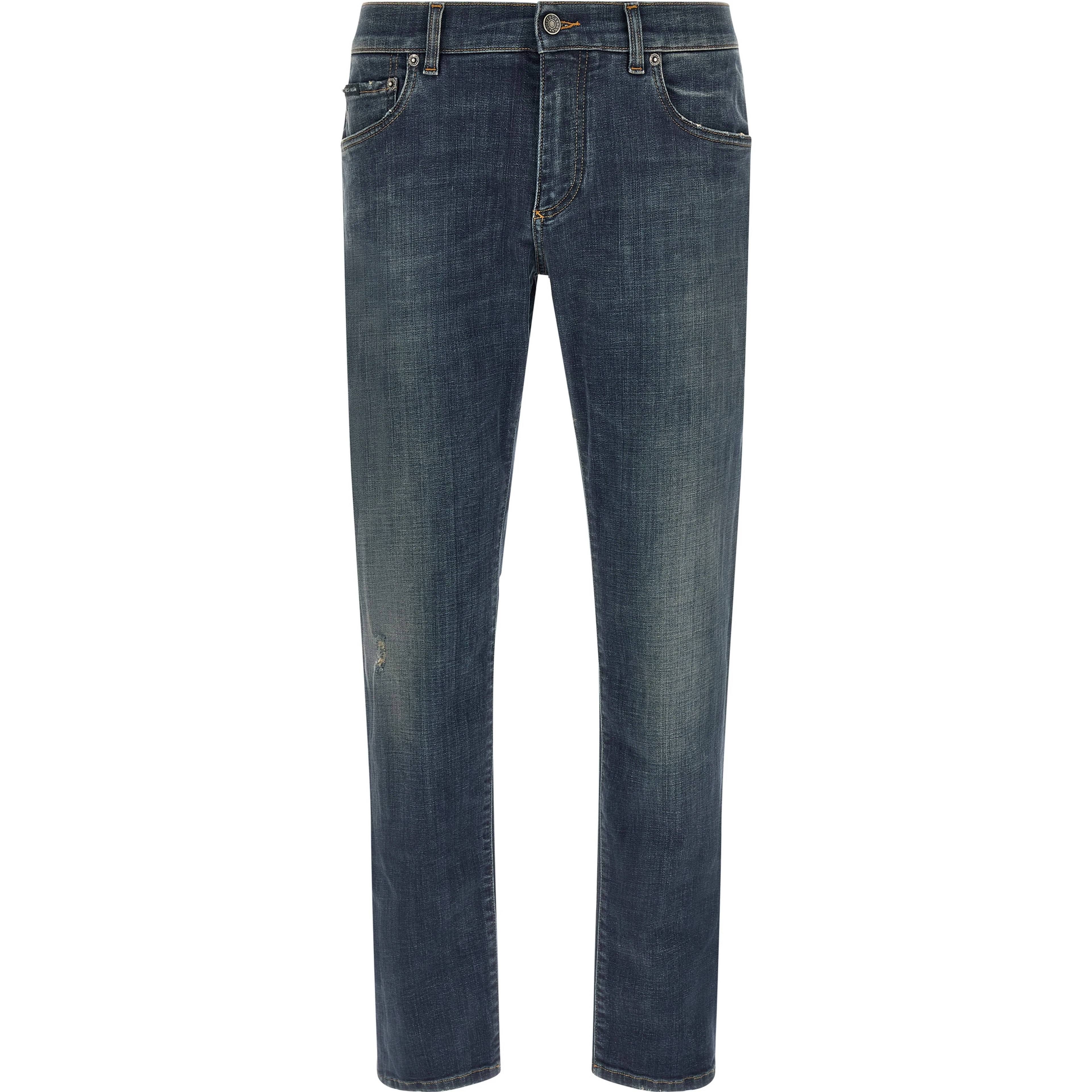 Blue Cotton Straight-Leg Jeans