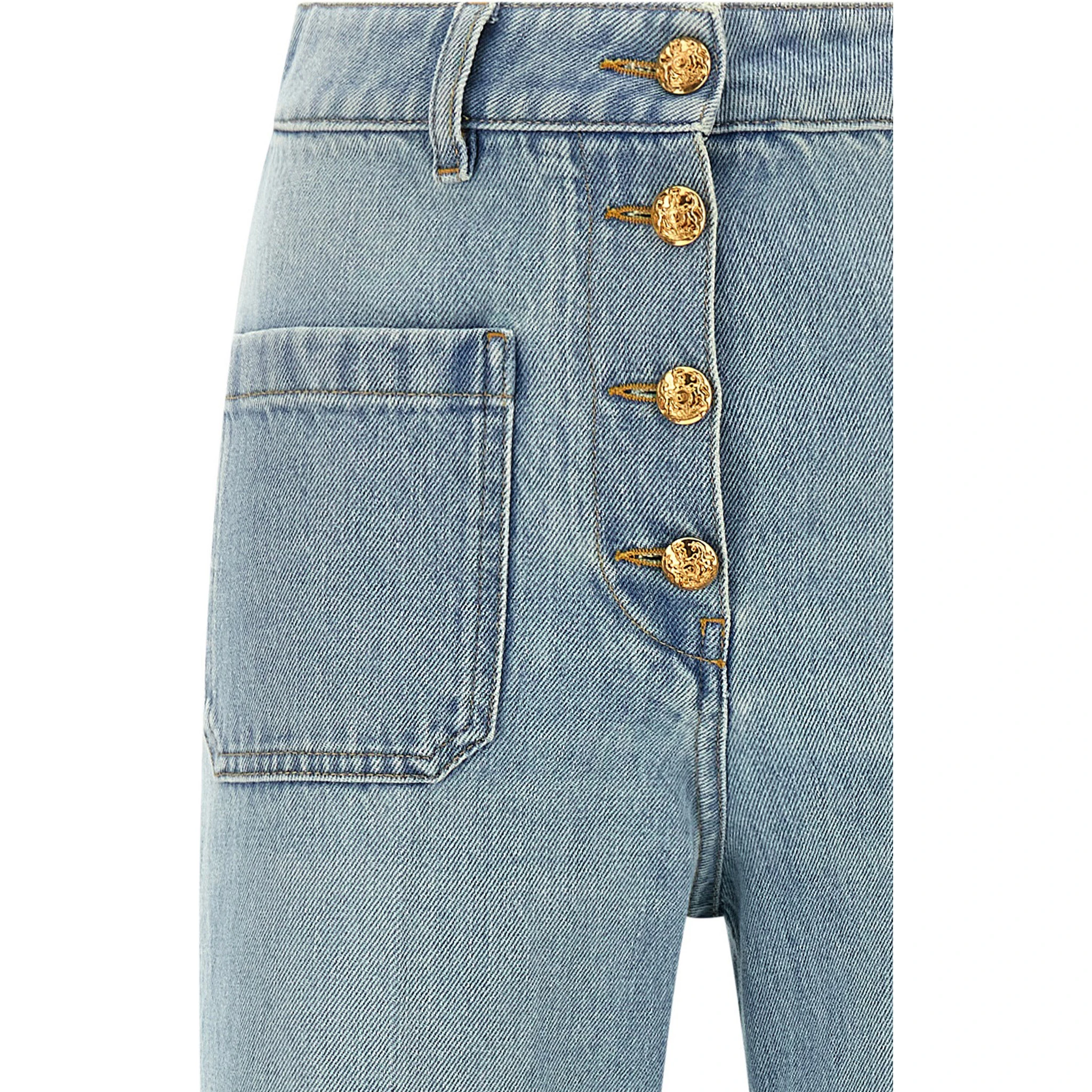 Blue Cotton High-Waisted Jean