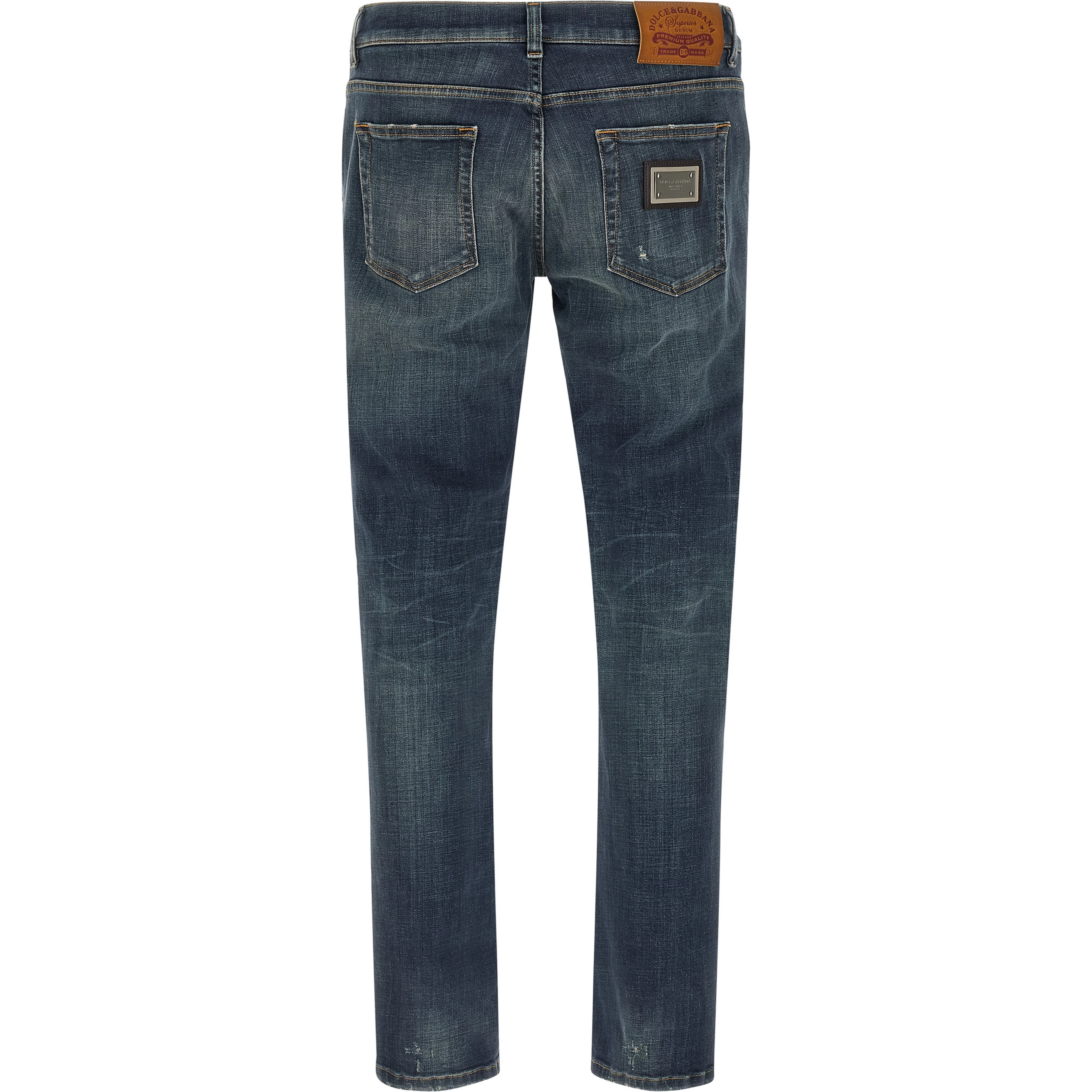 Blue Cotton Straight-Leg Jeans