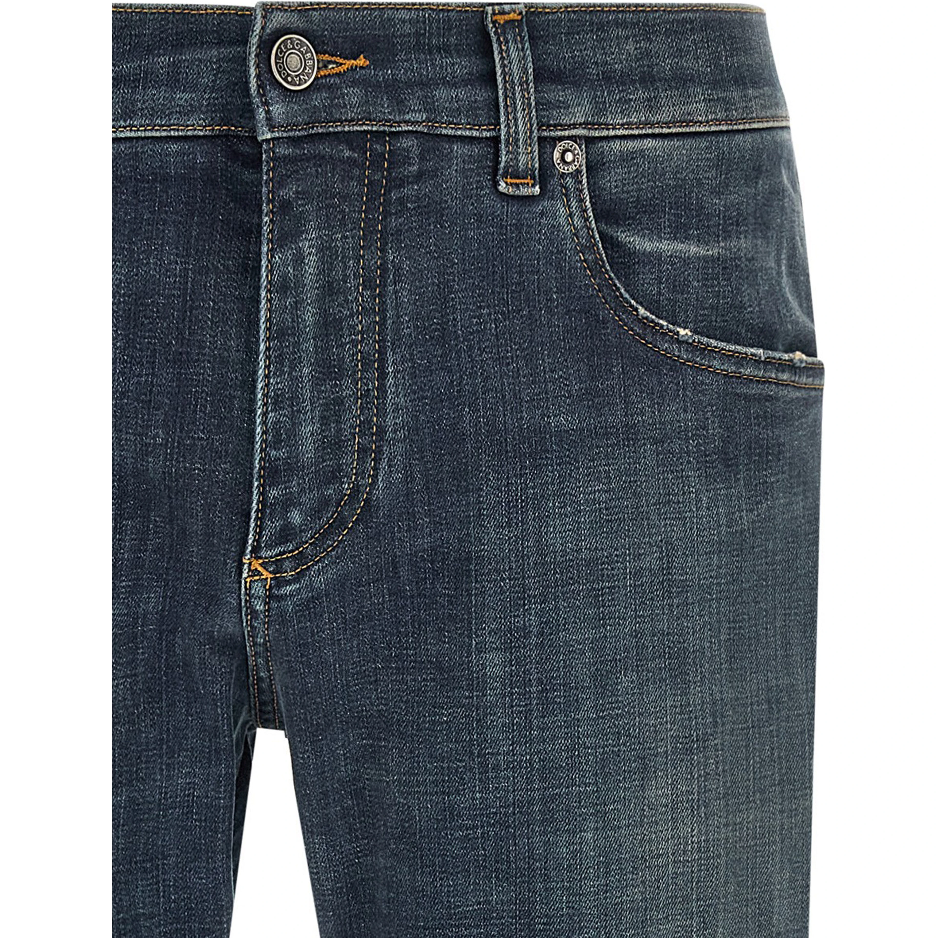 Blue Cotton Straight-Leg Jeans