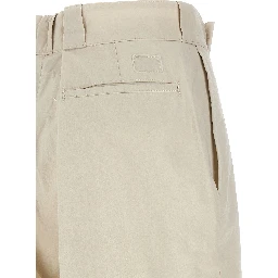 Beige Cotton Casual Pants