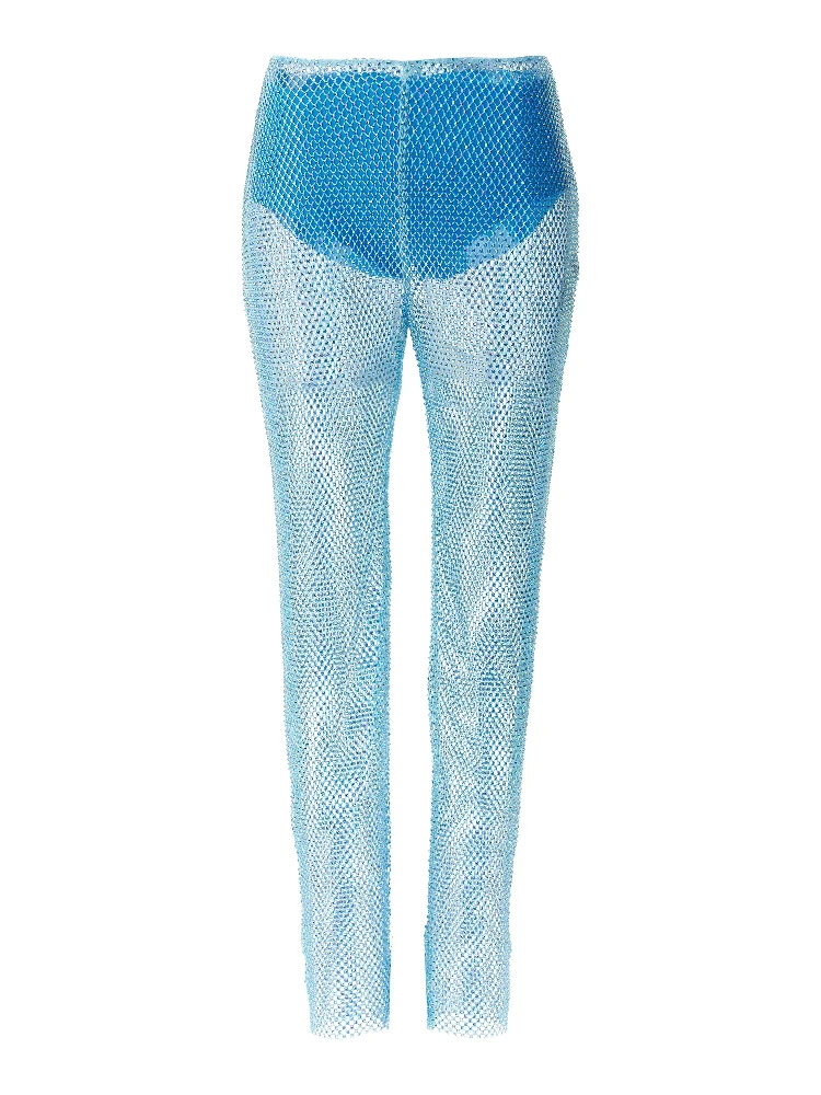 Blue Polyamide Casual Pants