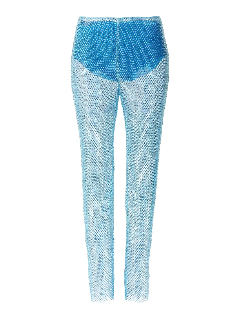 Blue Polyamide Casual Pants