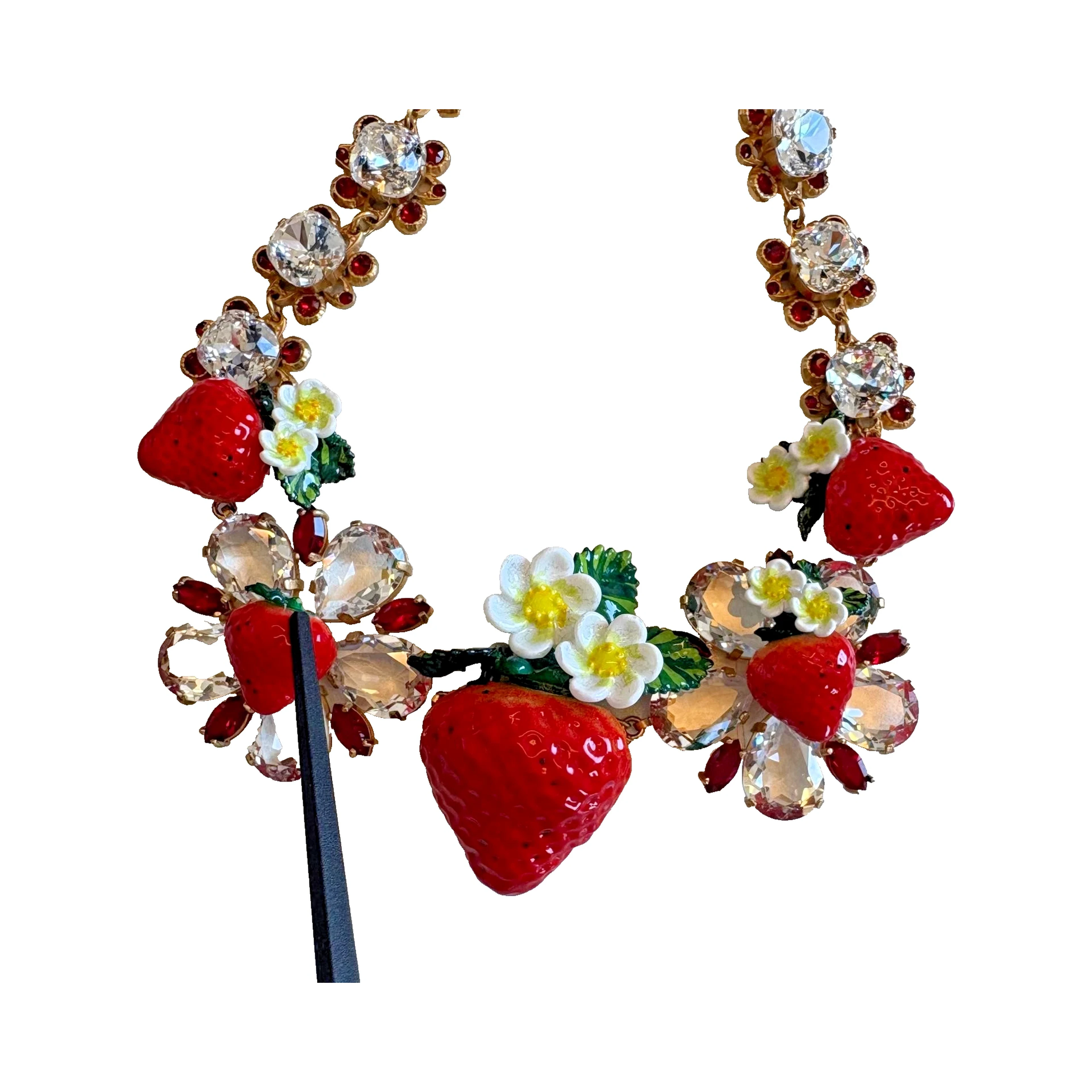 Gold Brass FRUIT Pendants Flowers Crystal Logo Necklace