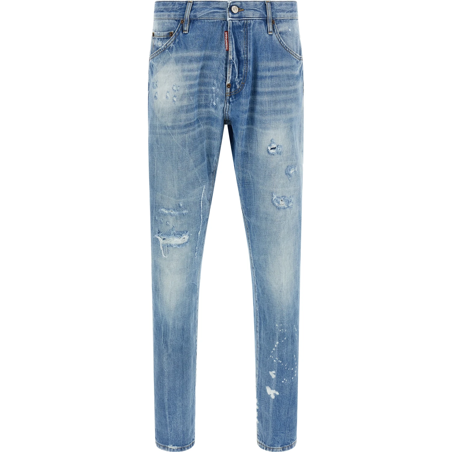 Blue Cotton Straight-Leg Jeans