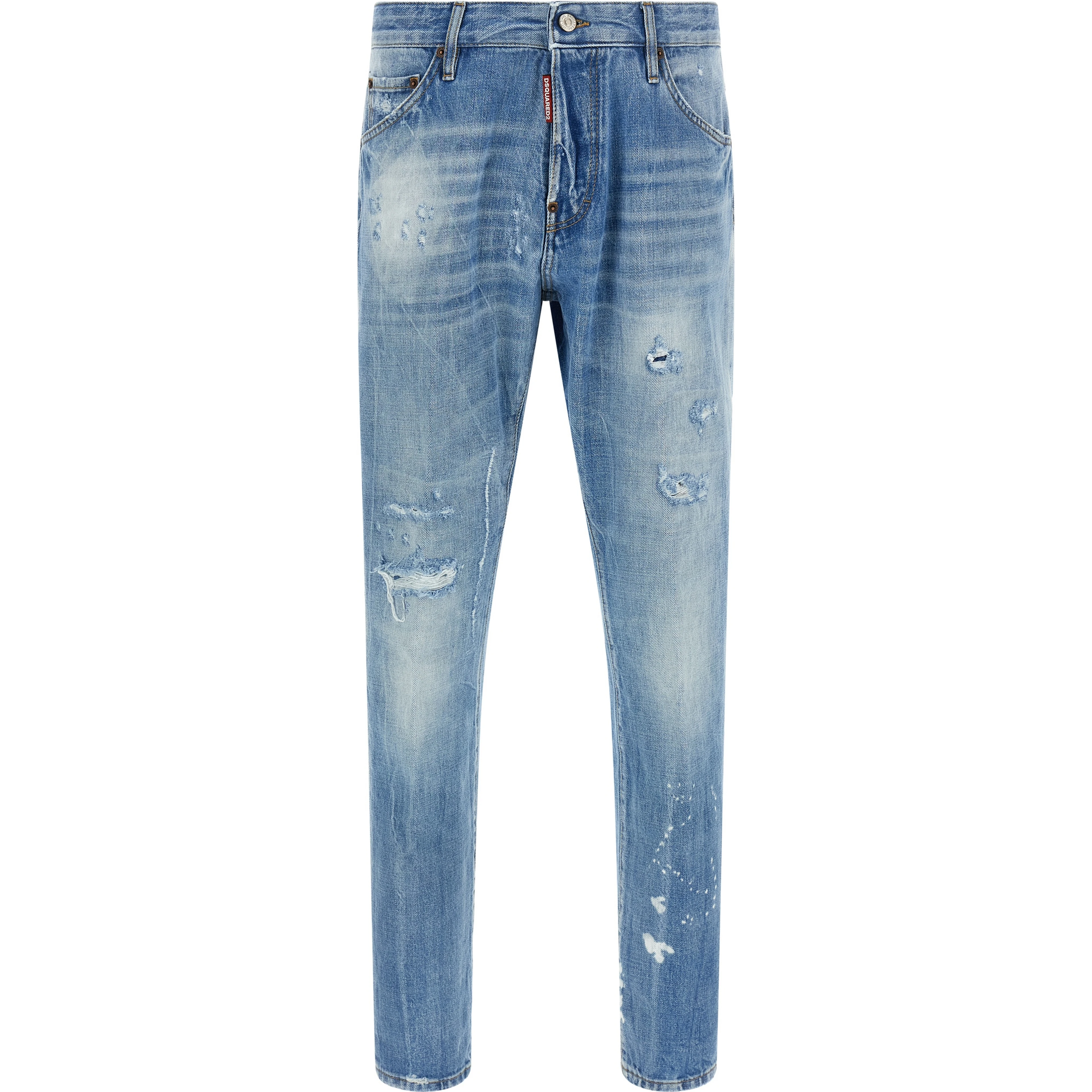 Blue Cotton Straight-Leg Jeans