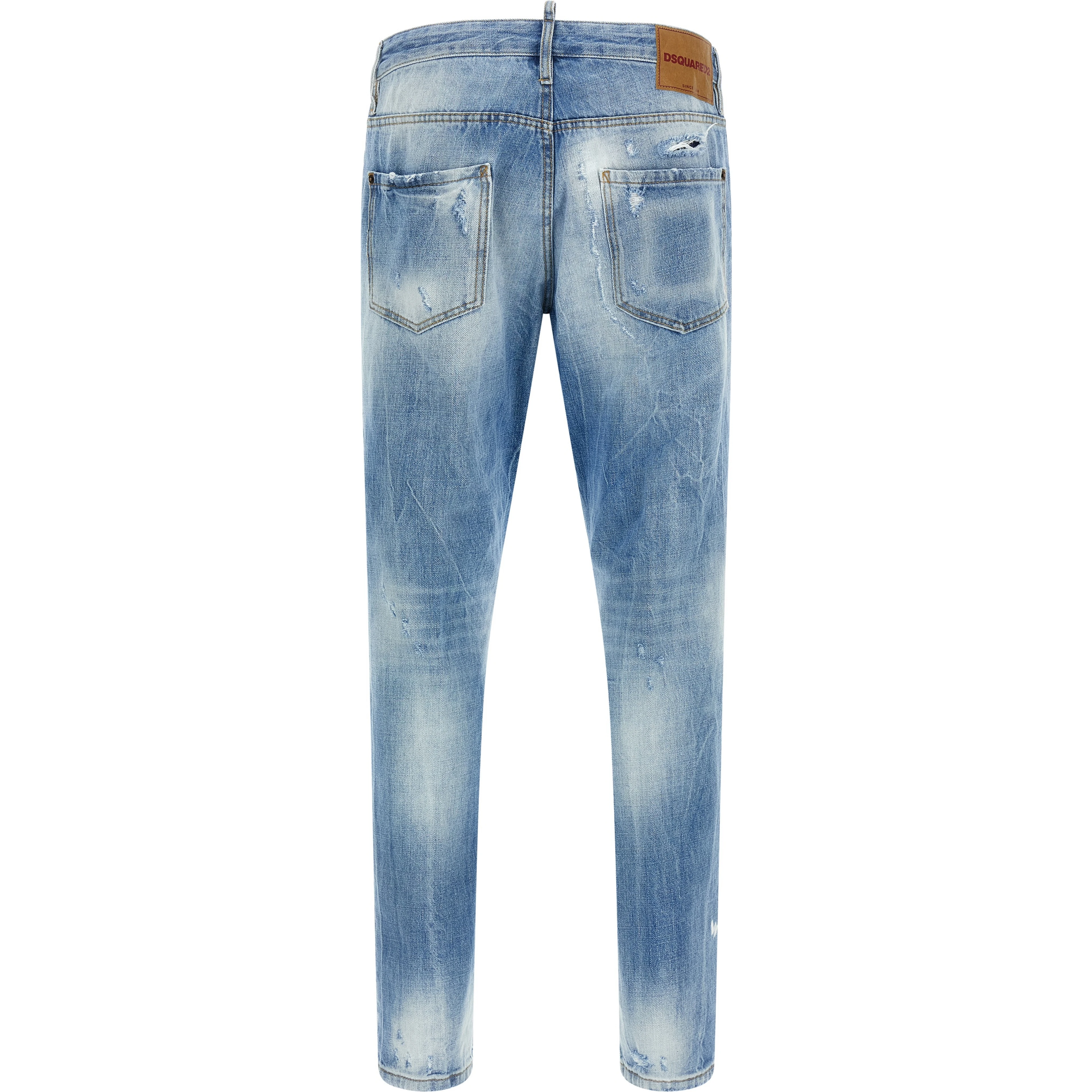 Blue Cotton Straight-Leg Jeans
