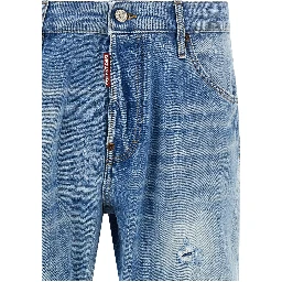 Blue Cotton Straight-Leg Jeans