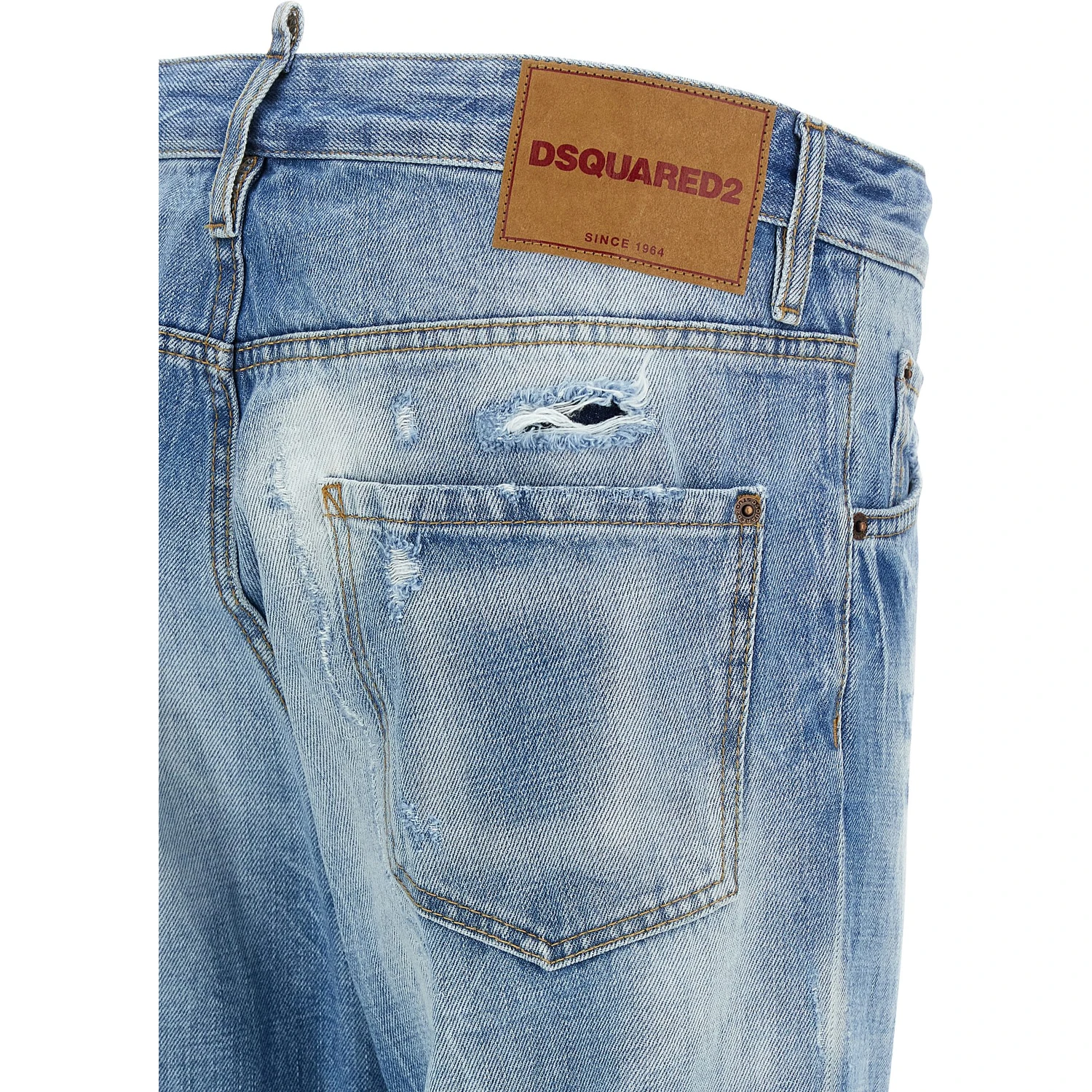 Blue Cotton Straight-Leg Jeans