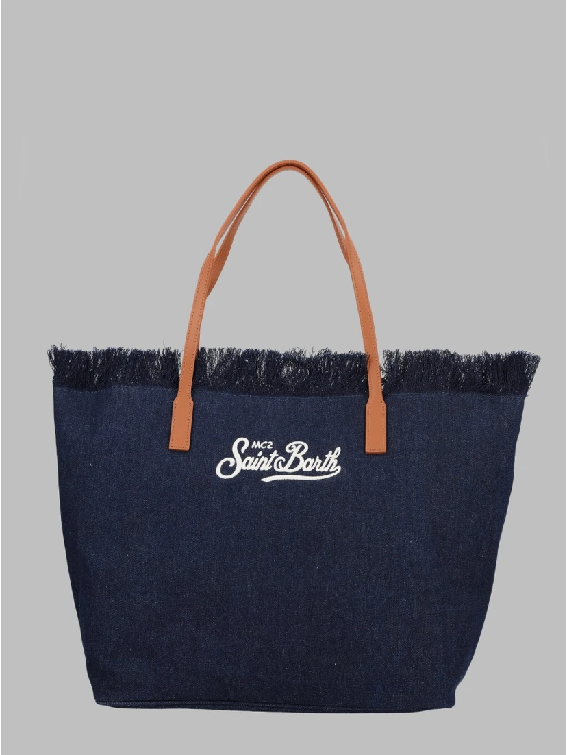 BORSA "CITY" IN DENIM CON FRANGE