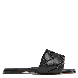 Black Lamb Leather Flat Sandals