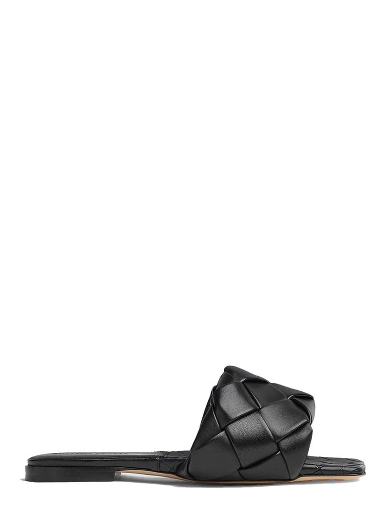 Black Lamb Leather Flat Sandals