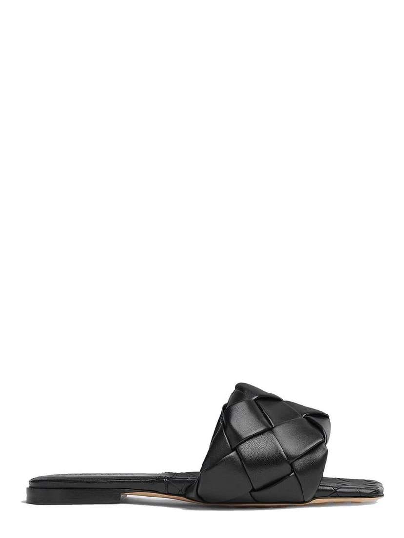 Black Lamb Leather Flat Sandals