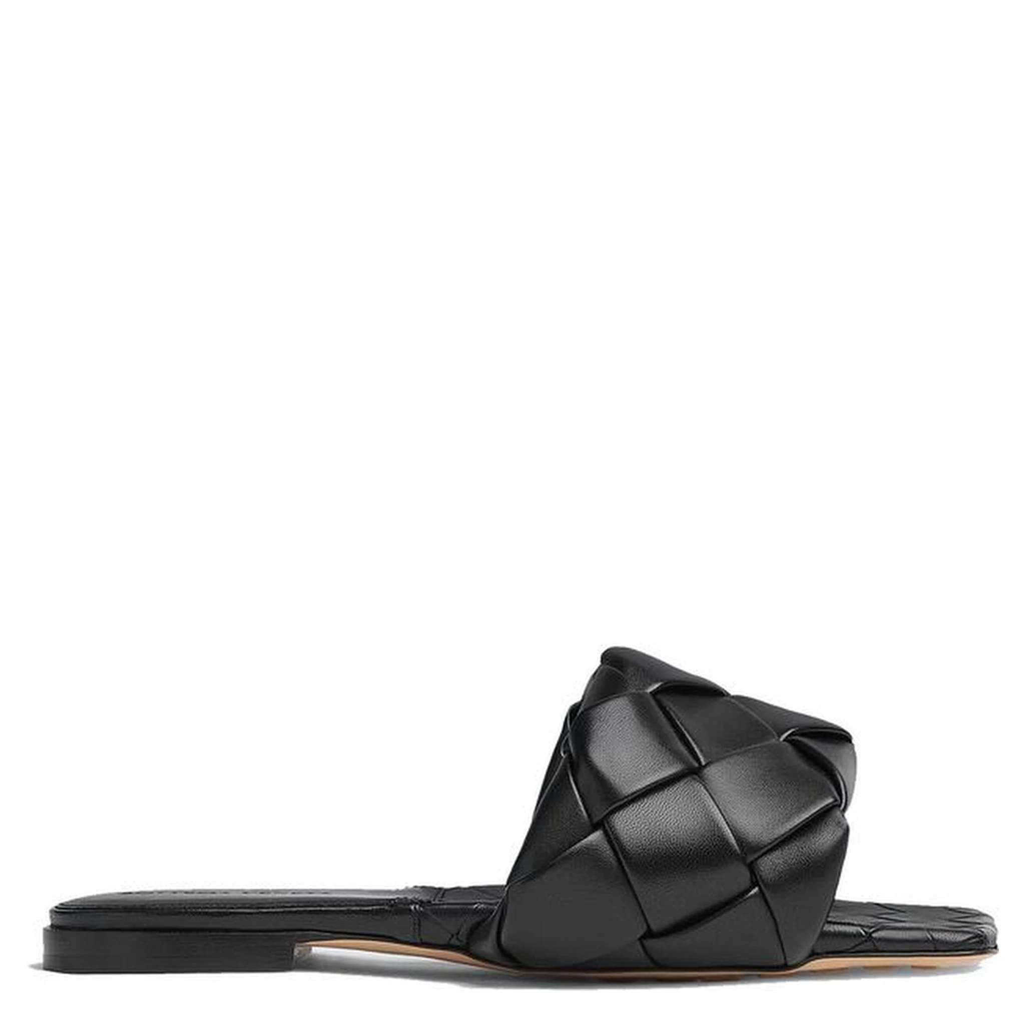 Black Lamb Leather Flat Sandals
