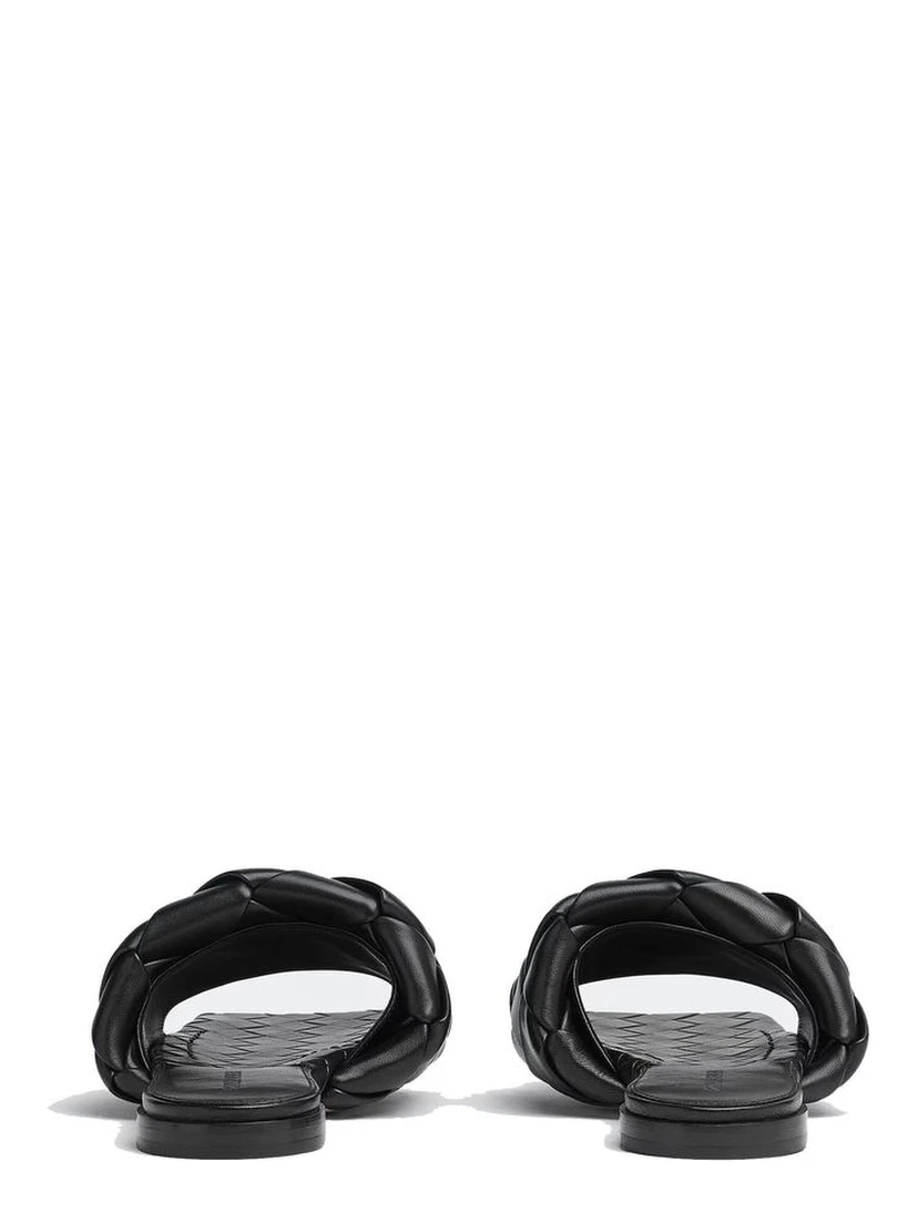 Black Lamb Leather Flat Sandals