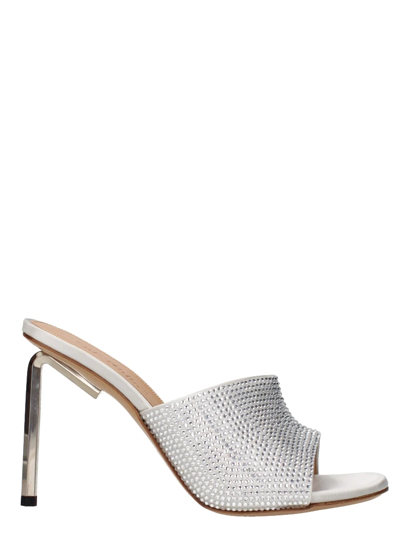 Gray Satin Stiletto Heel Sandals