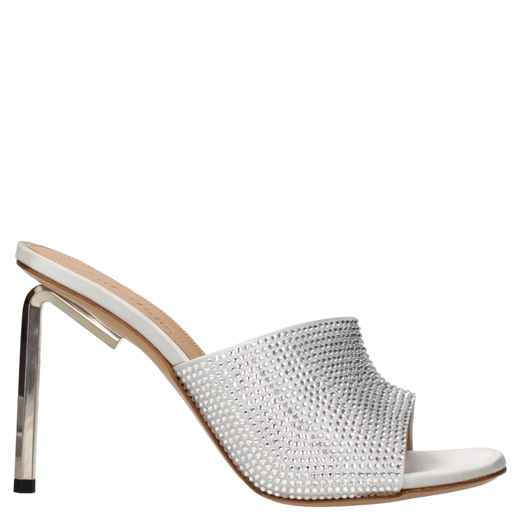 Gray Satin Stiletto Heel Sandals