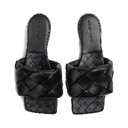 Black Lamb Leather Flat Sandals