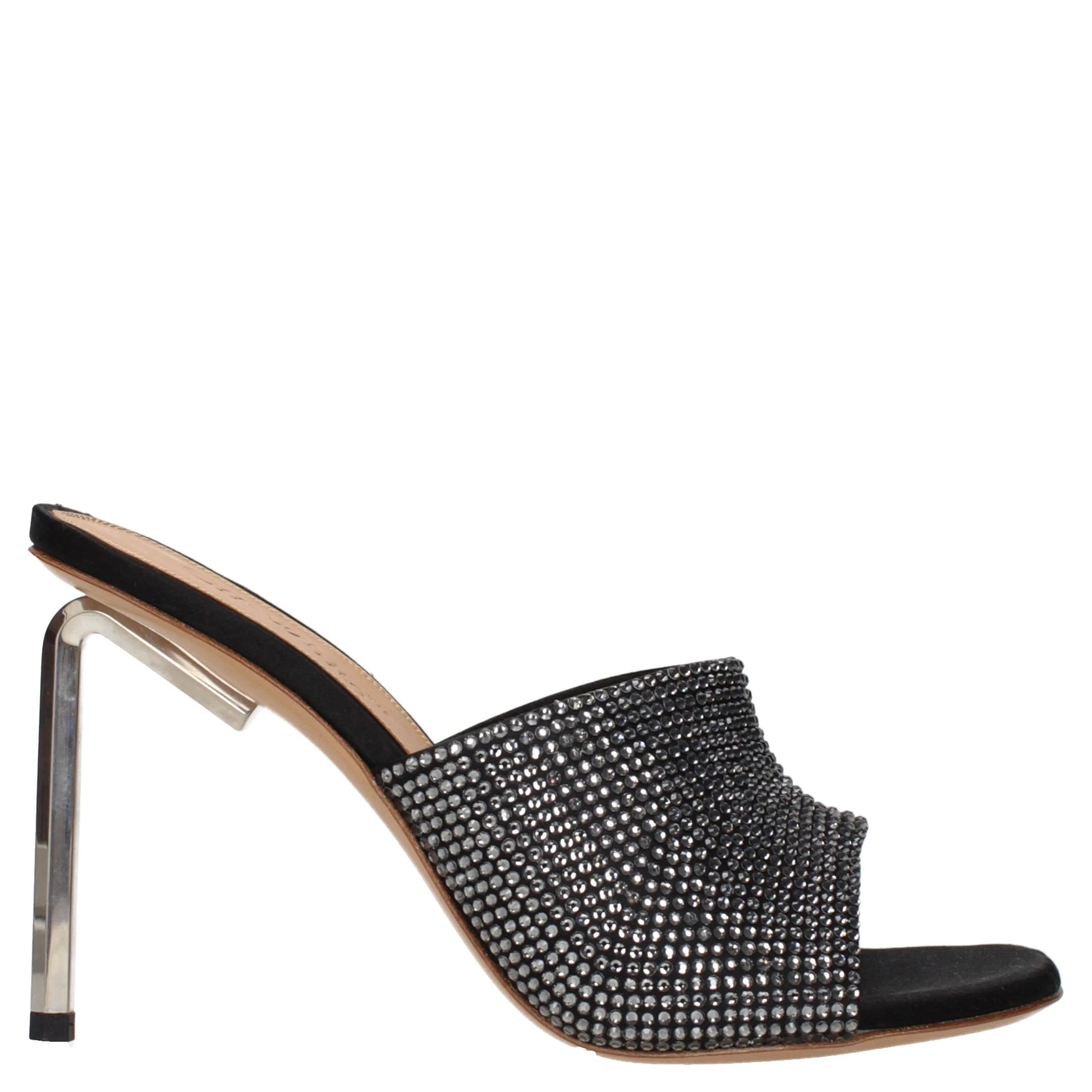 Black Satin Stiletto Heel Sandals