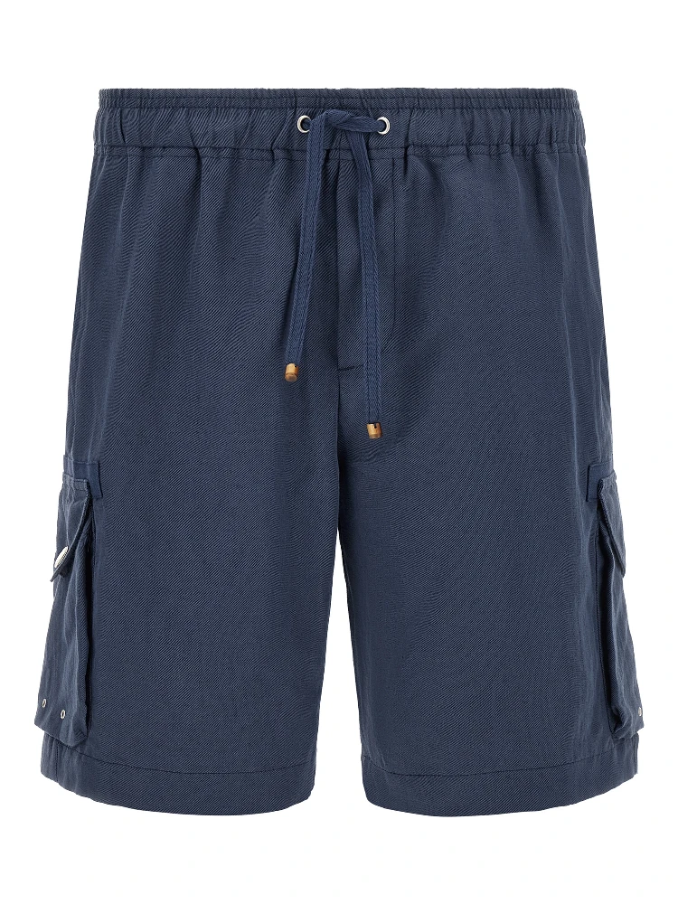 Blue Linen Bermuda Shorts