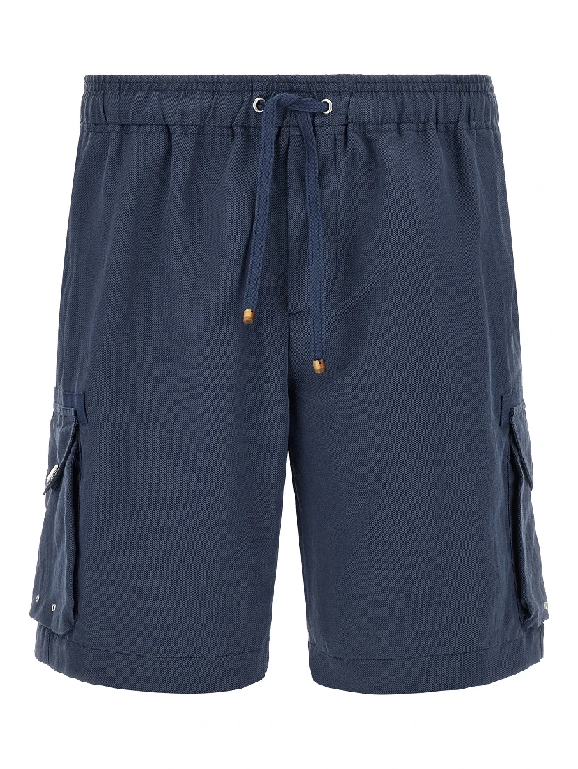 Blue Linen Bermuda Shorts